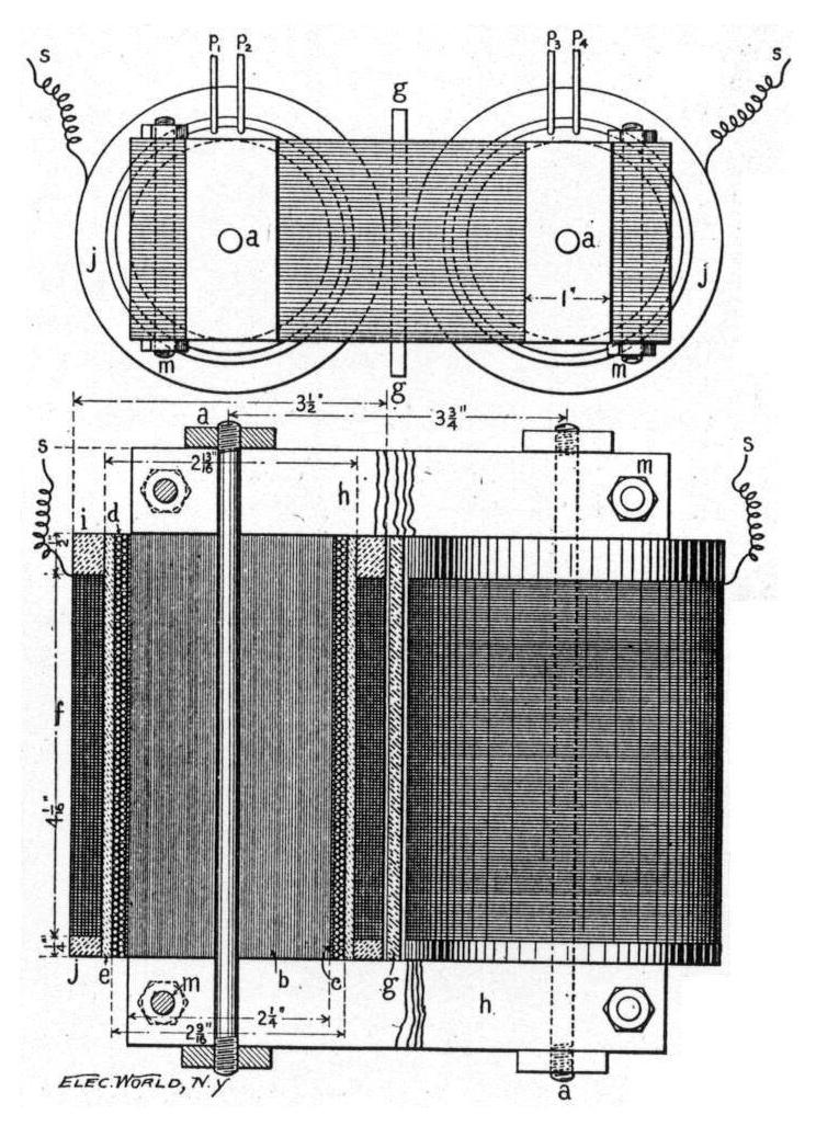 Sectioned high-potential transformer (plan and elevation)