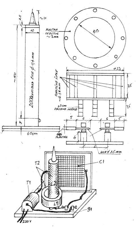 Assembly drawing of the Tesla transformer and spark gap