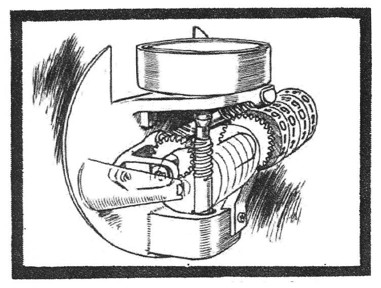 Waltham air-friction speedometer internal parts drawing showing oblique drive