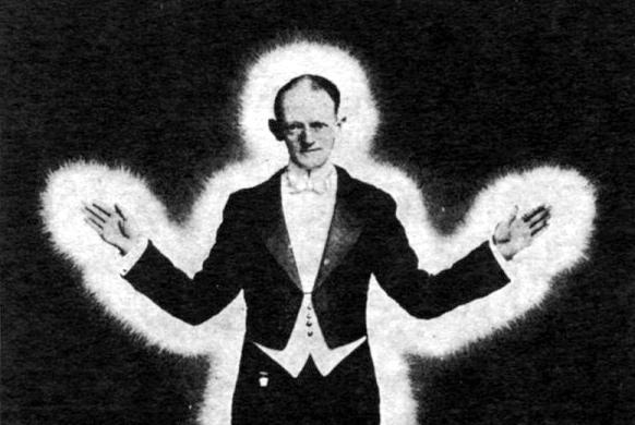 Frederick Finch Strong with his body charged with high voltage