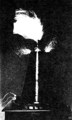 Conical Oudin High Frequency Coil Issuing Sheet of Flaming Sparks
