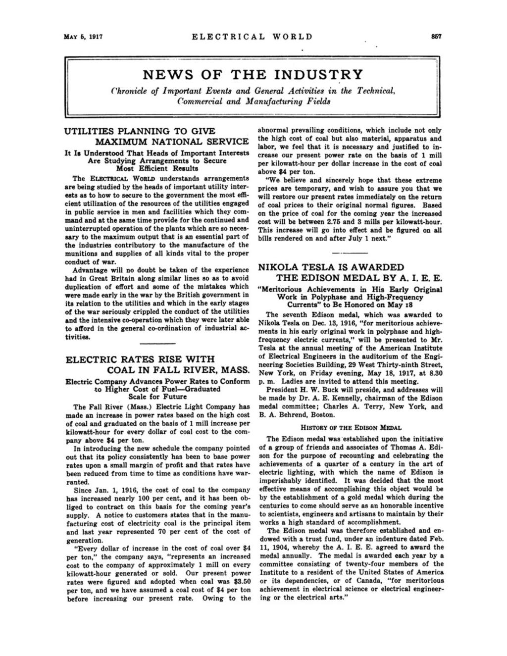 Preview of Nikola Tesla is Awarded the Edison Medal by A.I.E.E. article