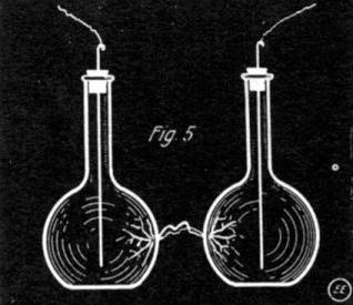 Two Glass Water Bottles Connected to Tesla Coil