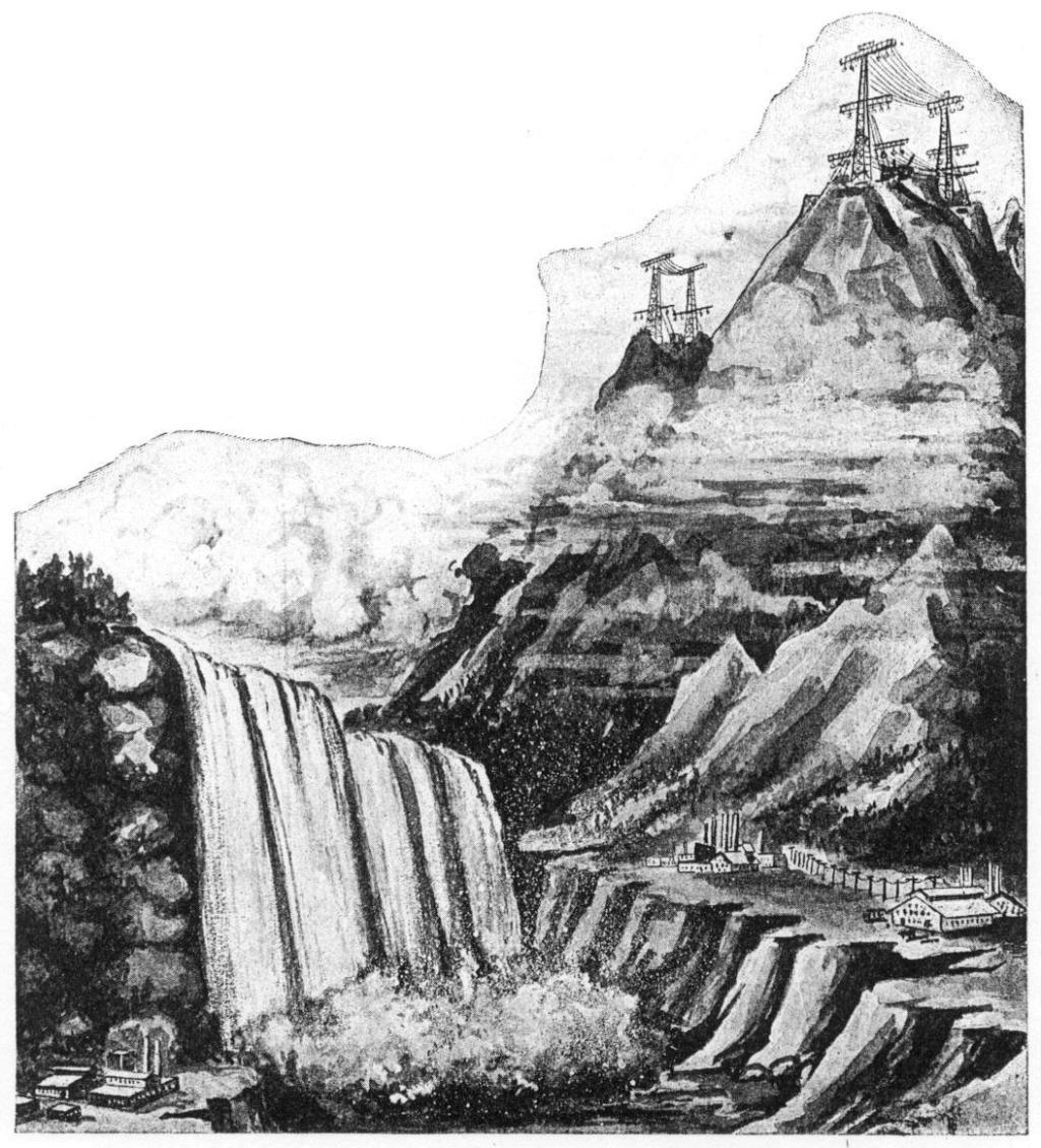 Illustration of harnessed waterfall