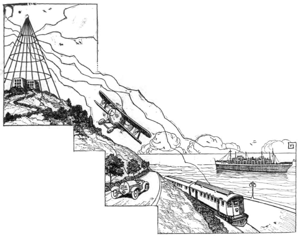 Illustration of Airplanes, Automobiles, Trains and Ships Propelled by Radio