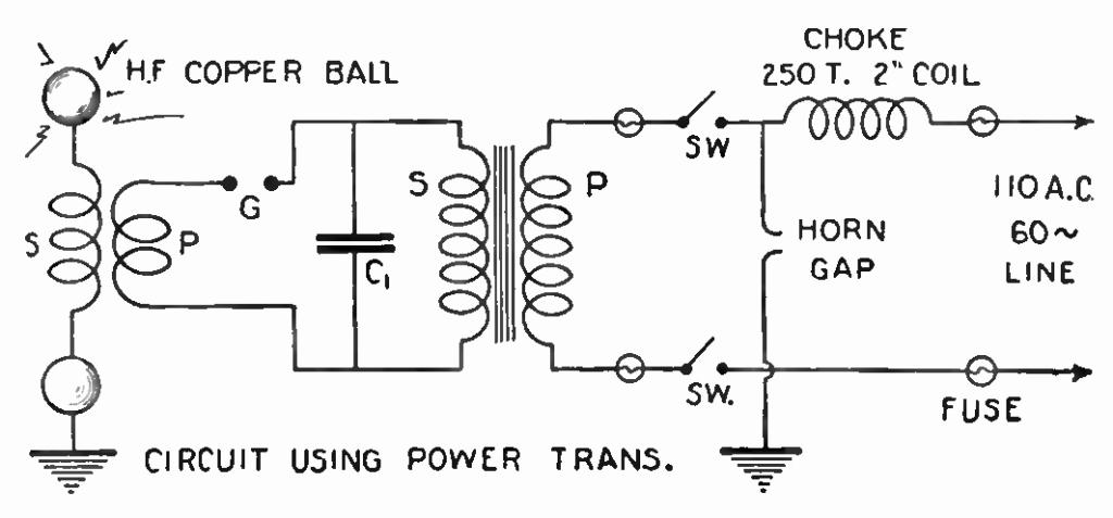 The first of two suggested circuits for the "Practical Tesla Coil"