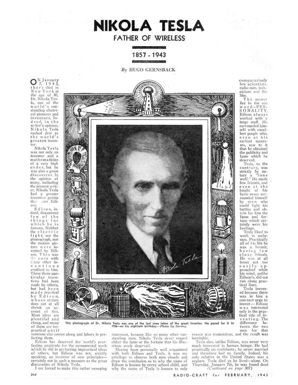 Preview of Nikola Tesla - Father of Wireless article