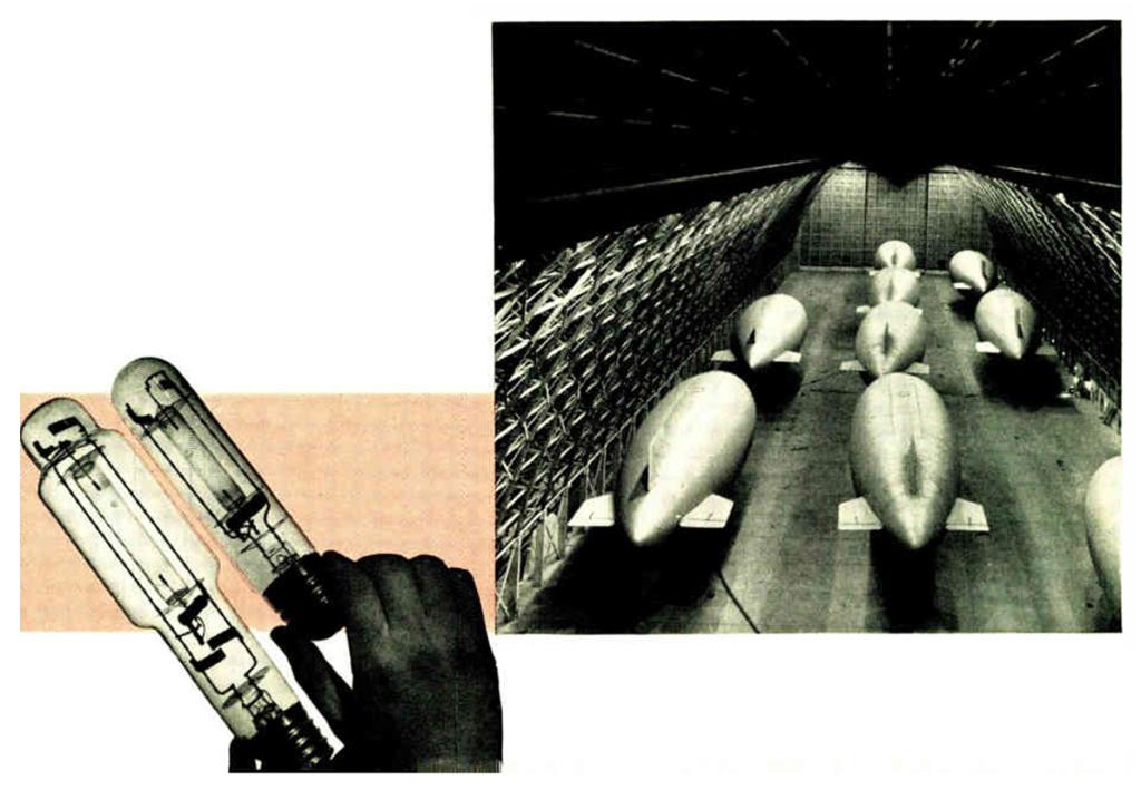 Quartz mercury-vapor lamps and a blimp hangar lighted by mercury lamps