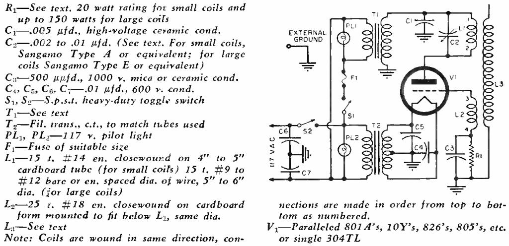 Schematic and parts list of the Vacuum Tube Tesla Coil