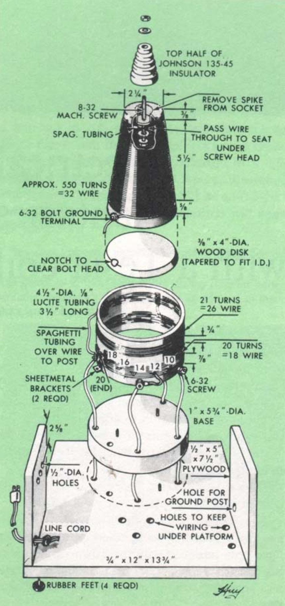 Vacuum tub Tesla coil assembly drawing.
