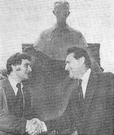 Frank G. Zarb and Ivo Margan with Goat Island Nikola Tesla Statue