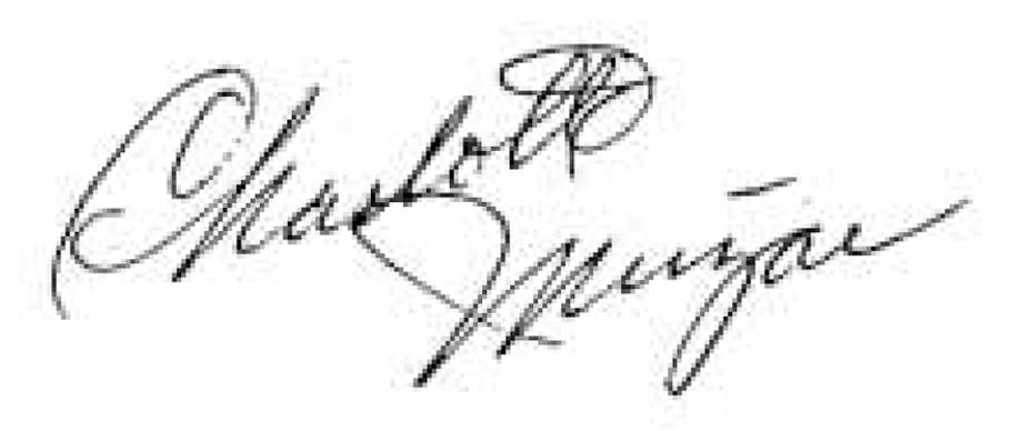 The signature autograph of Charlotte Muzar