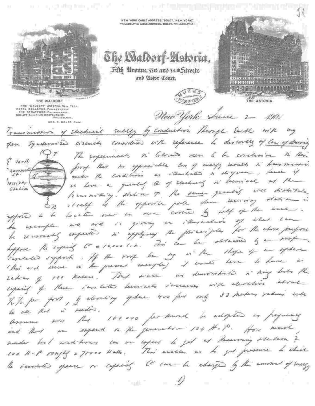 A page from Tesla’s Long Island diary