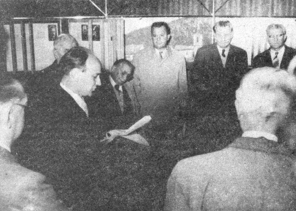 Dr. Veljko Korać speaking at the opening of the Nikola Tesla Museum in 1955
