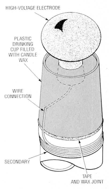 Tesla coil secondary end cap and electrode.