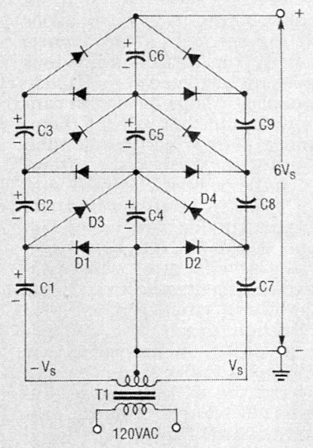 Cockcroft-Walton, or Greinacher, cascaded voltage doubler.