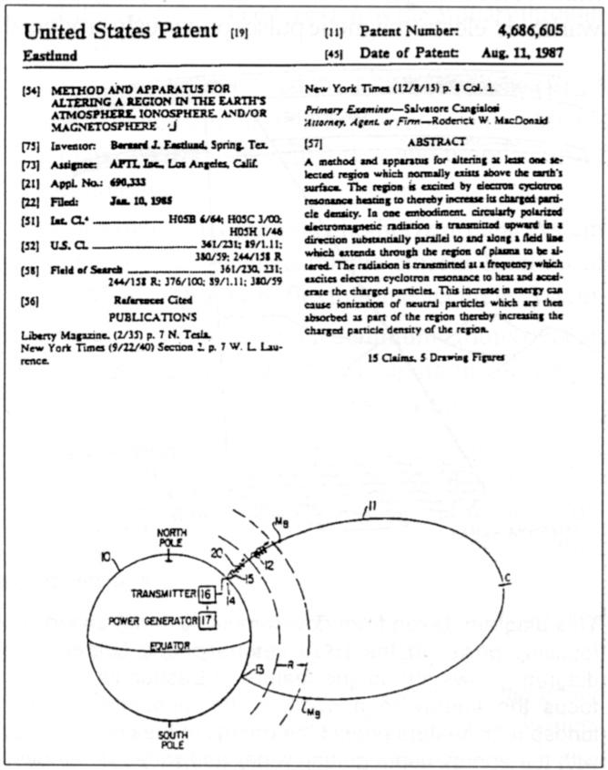 U.S. Patent 4,686,605 for Altering Earth's Atmosphere