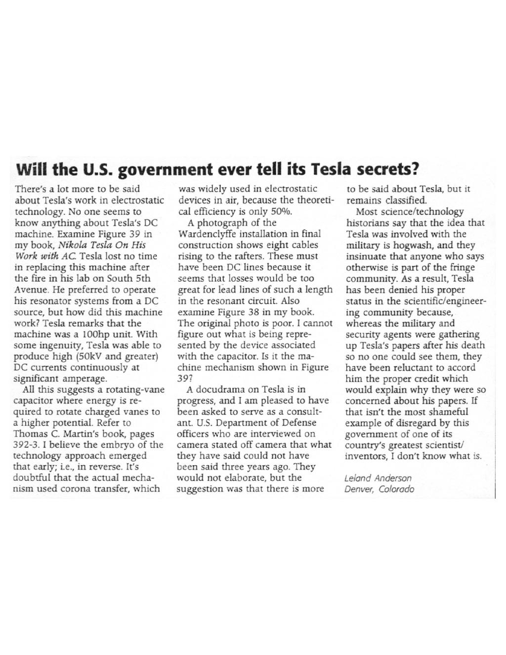 Will the U.S. Government Ever Tell Its Tesla Secrets? | Tesla Universe