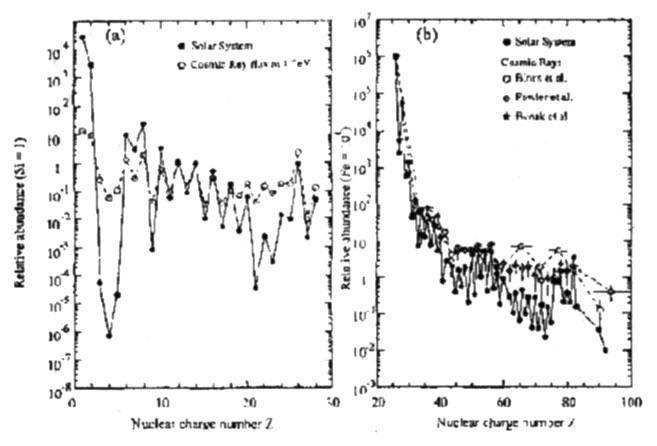 Relative distribution of the positive ions of cosmic rays.