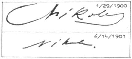 Tesla signatures from 1900 and 1901