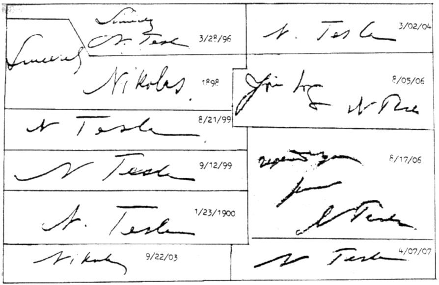 Nikola Tesla's signatures over a 10-year period