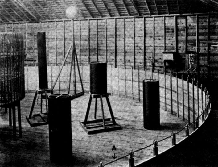 Figure 5 - Tesla's coils in Colorado Springs showing a suppression turn folded back (A).