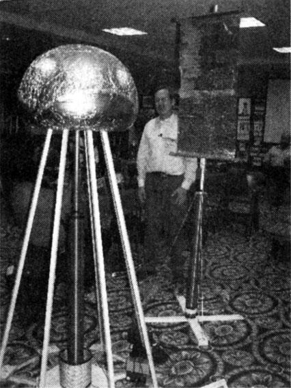 Gary Peterson with scaled model of Tesla's Wardenclyffe tower