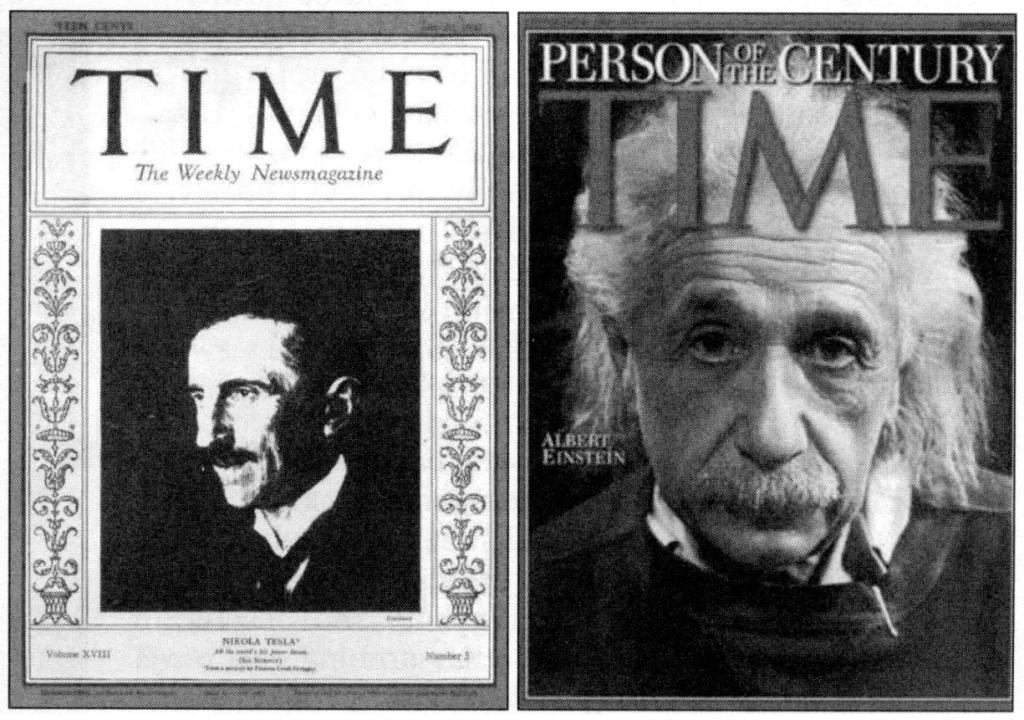 Tesla and Einstein Time Magazine Covers, Side-by-Side.