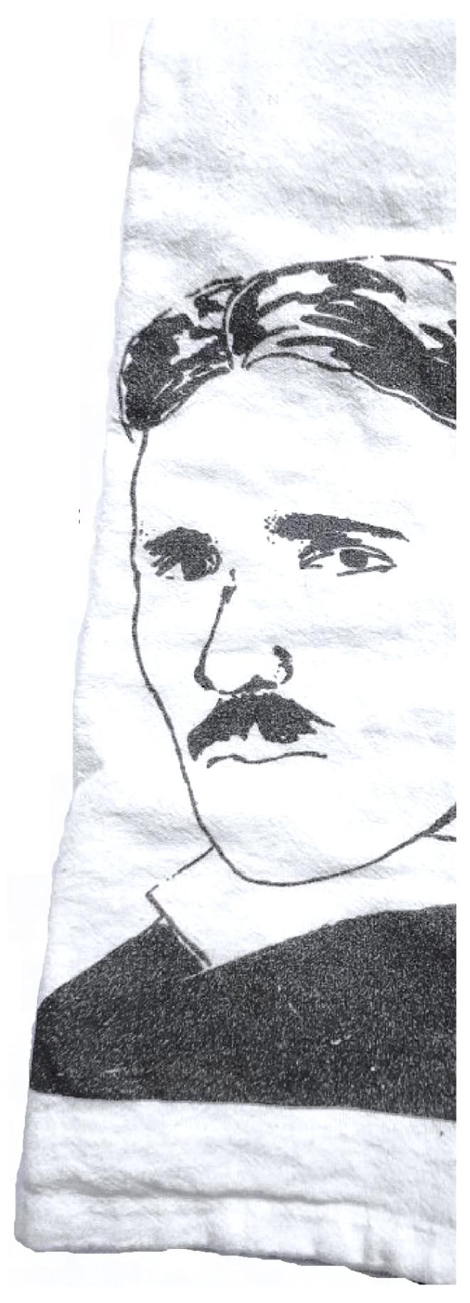 Nikola Tesla tea towel by Cathy Savage