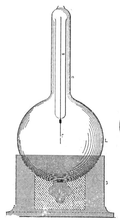 Bulb without lead-in wire showing effect of projected matter