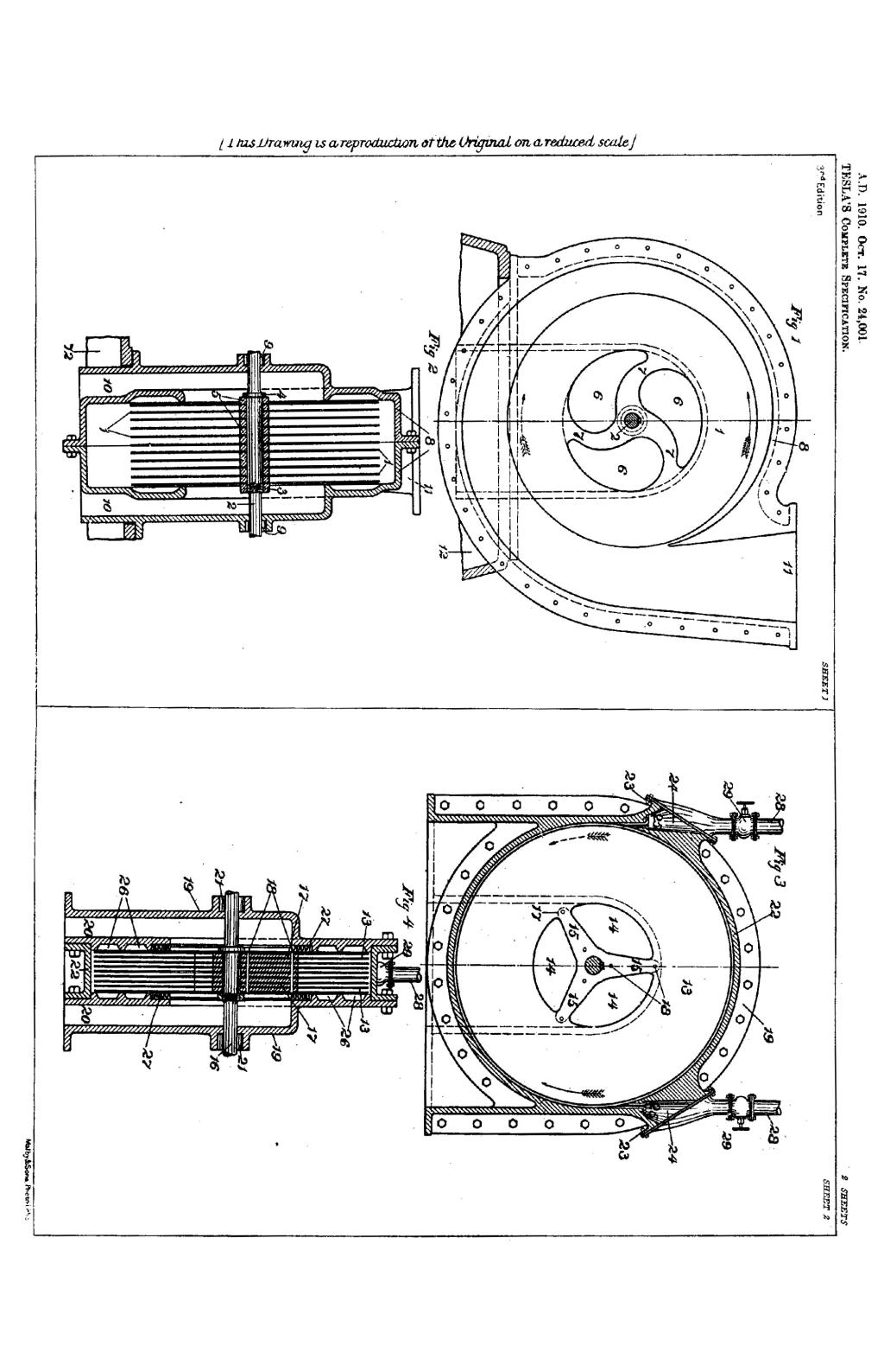 Nikola Tesla British Patent 24,001 - Improved Method of Imparting Energy to or Deriving Energy from a Fluid and Apparatus for Use Therein - Image 1