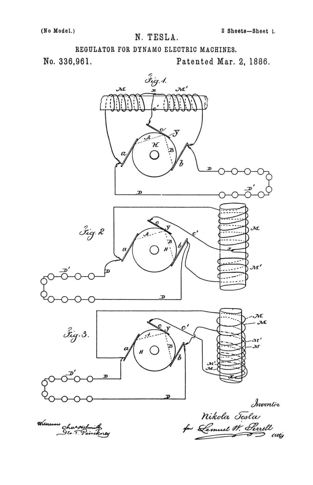 Nikola Tesla U.S. Patent 336,961 - Regulator for Dynamo-Electric Machines - Image 1