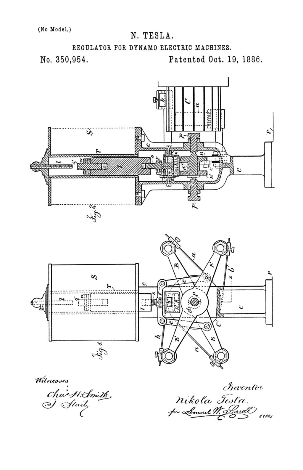 Nikola Tesla U.S. Patent 350,954 - Regulator for Dynamo-Electric Machines - Image 1