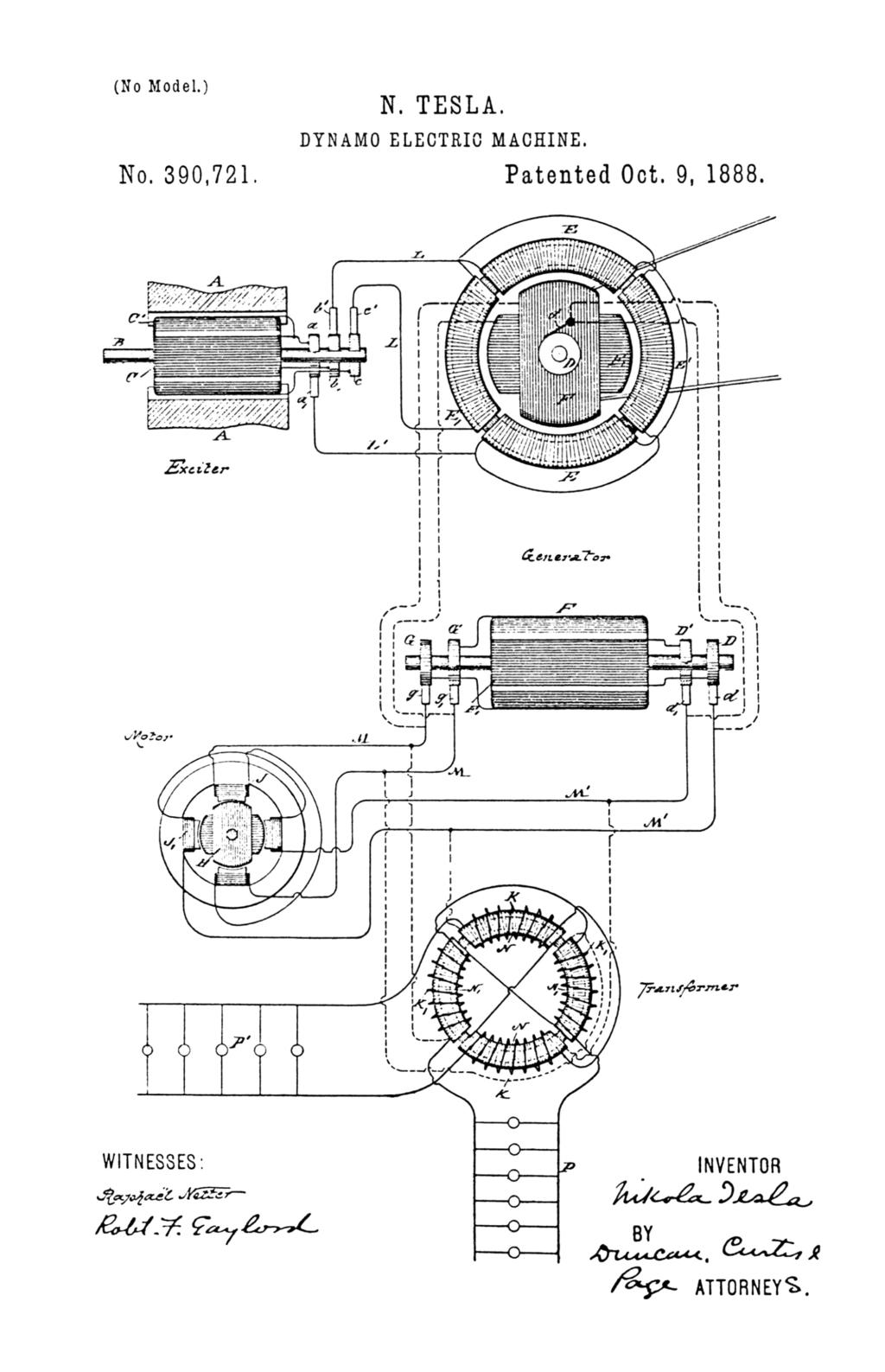 Nikola Tesla U.S. Patent 390,721 - Dynamo-Electric Machine - Image 1