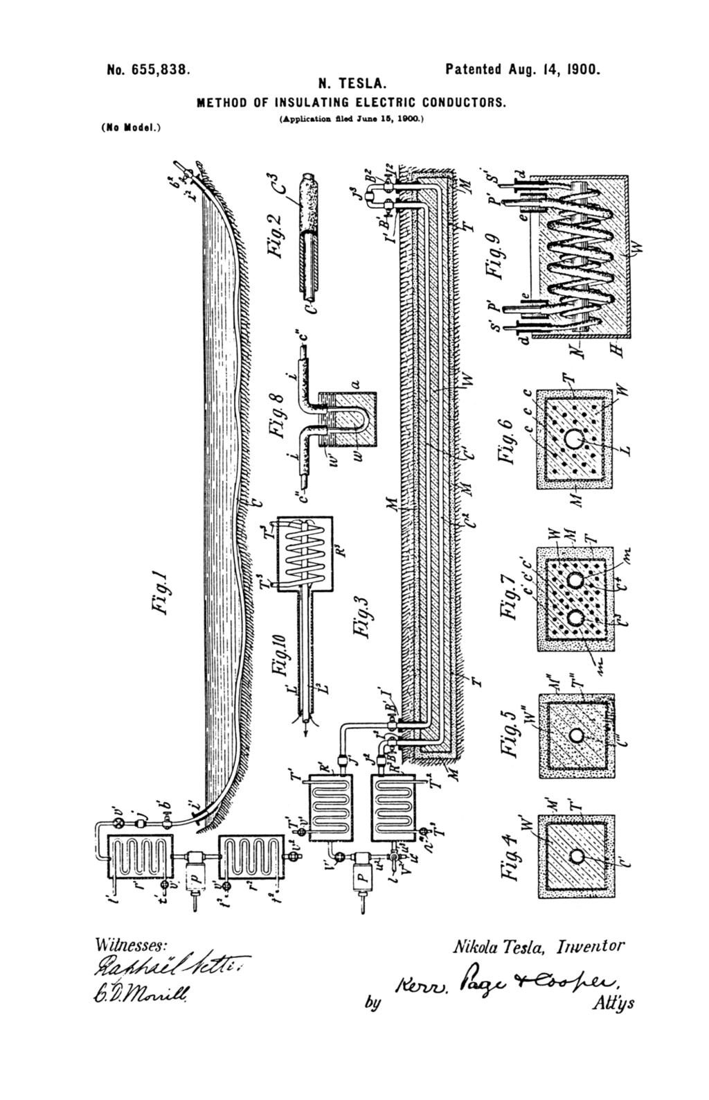 Nikola Tesla U.S. Patent 655,838 - Method of Insulating Electric Conductors - Image 1