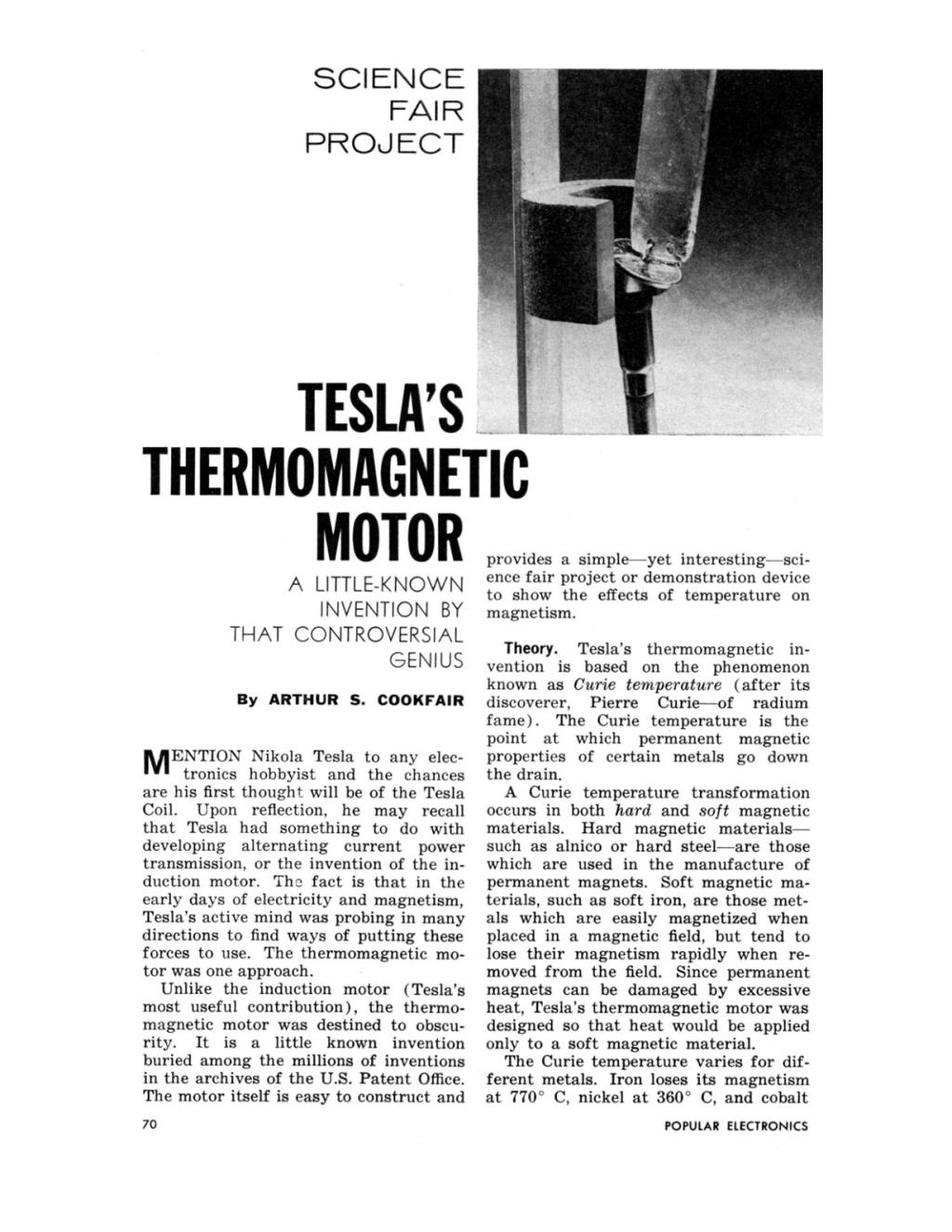 Preview of Tesla's Thermomagnetic Motor plan