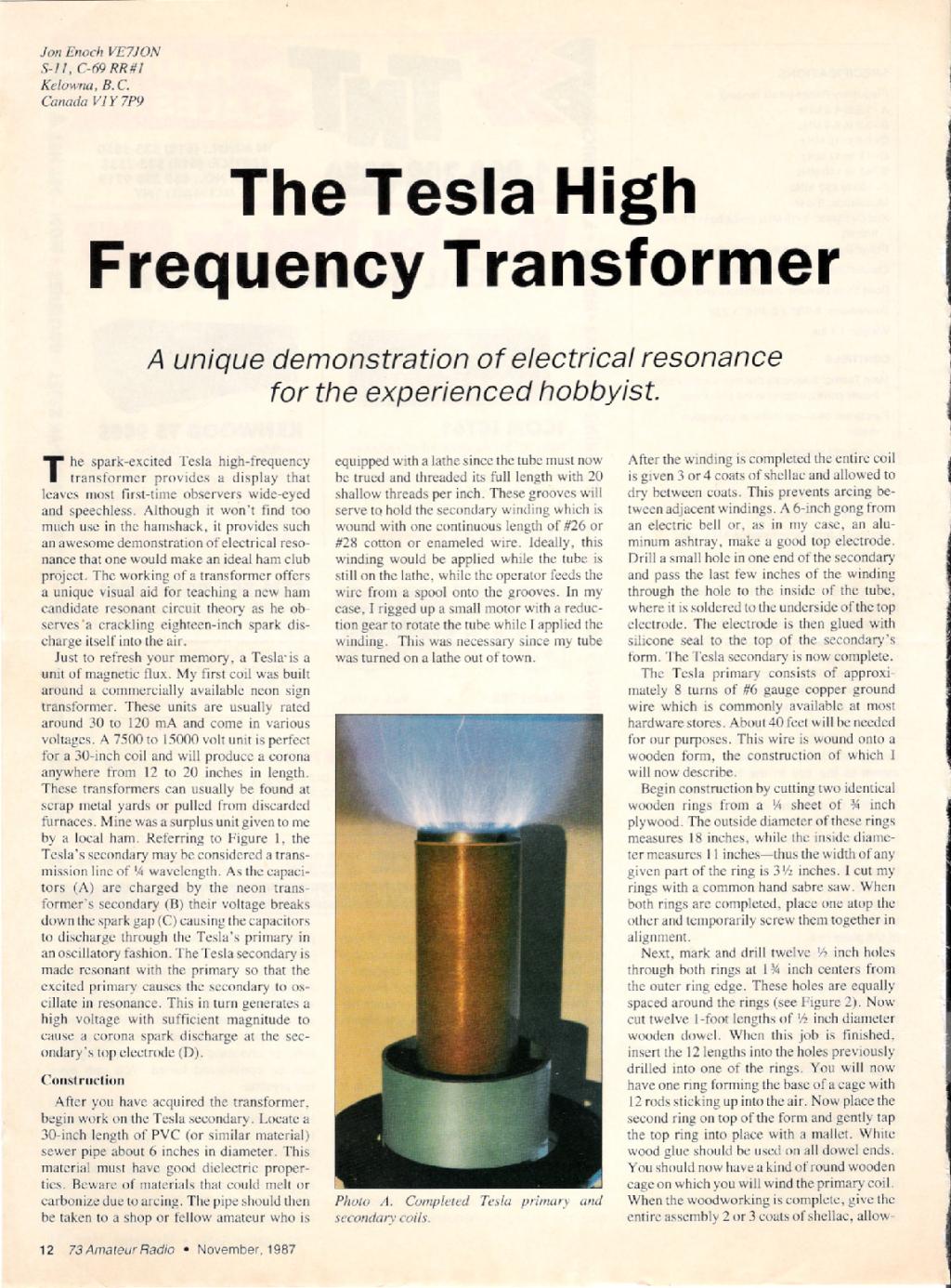Preview of The Tesla High Frequency Transformer plan