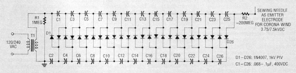 Schematic diagram for 25-stage voltage doubler.
