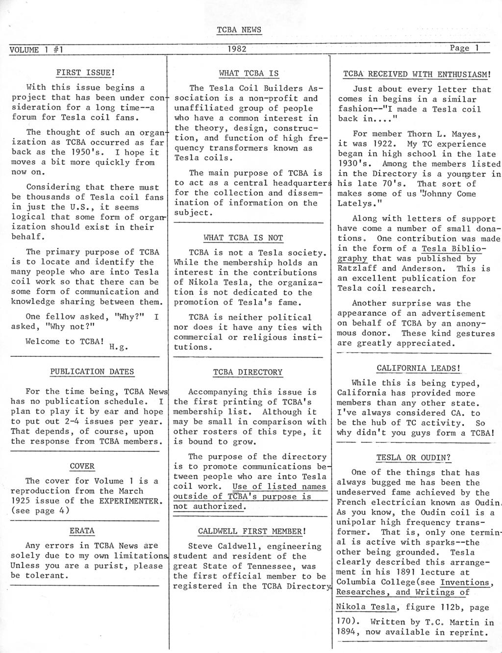 TCBA Volume 1 - Issue 1 - Page 1 of 8