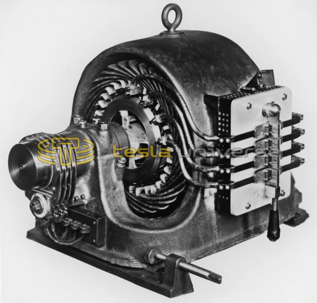 Tesla 50 HP Two-Phase Motor with Old Style Switch and New Style Collector Brushes