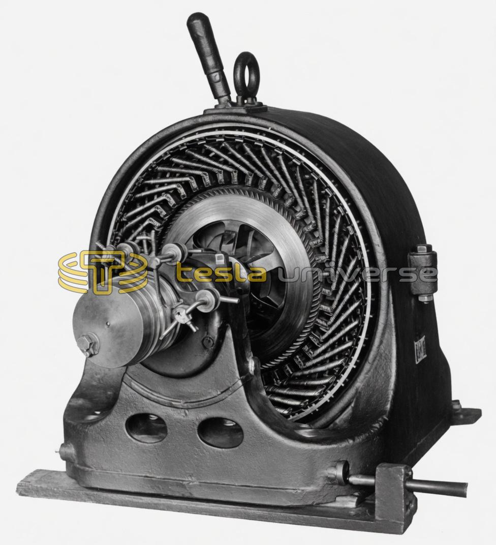 Tesla 50 HP Two-Phase Motor with New Style Switch Ring and Old Style Collector Brushes
