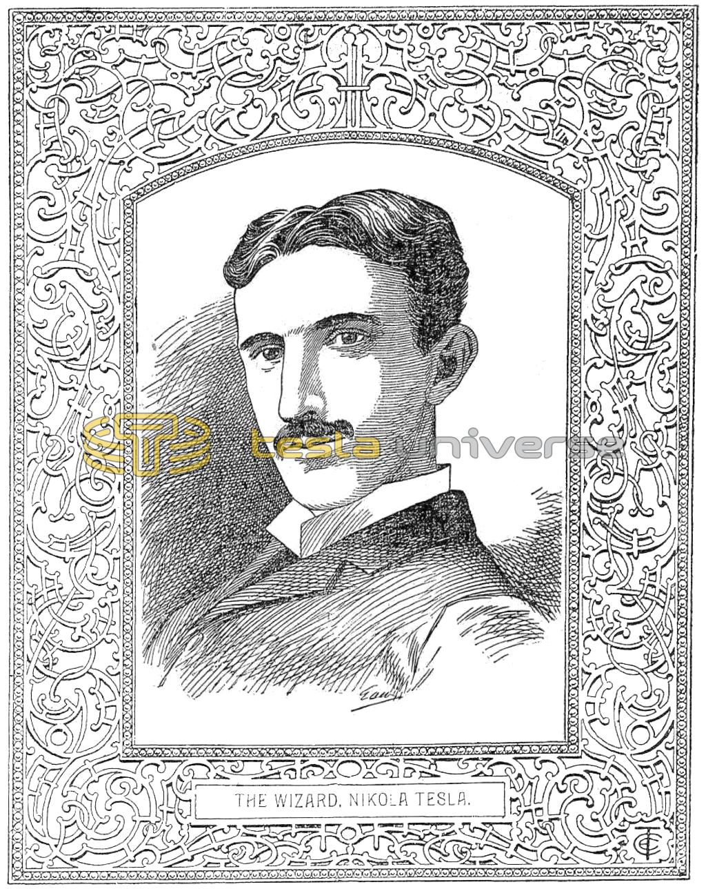 Illustration of Nikola Tesla with Ornate Frame from 1896