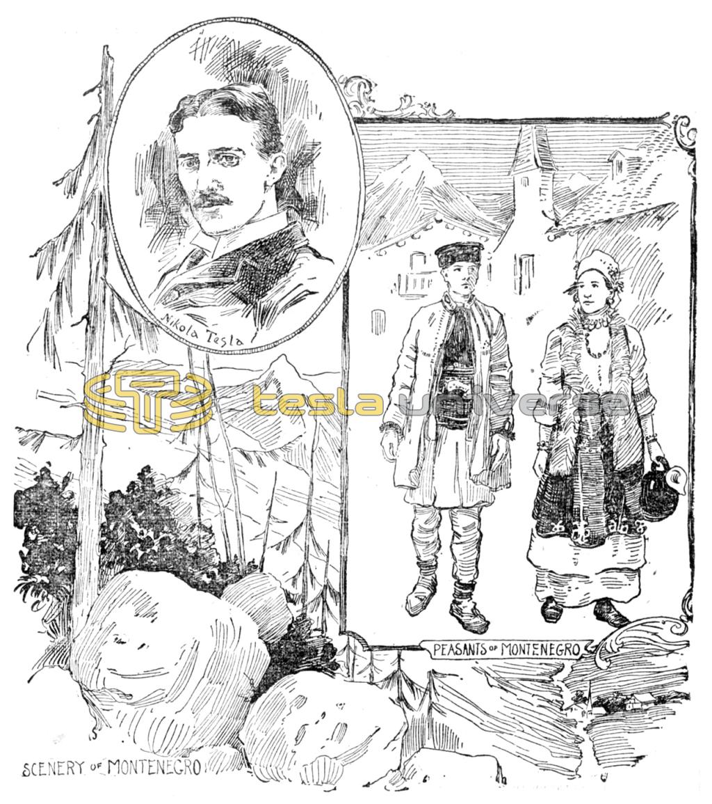 Illustration of Nikola Tesla and his Montenegro birthplace
