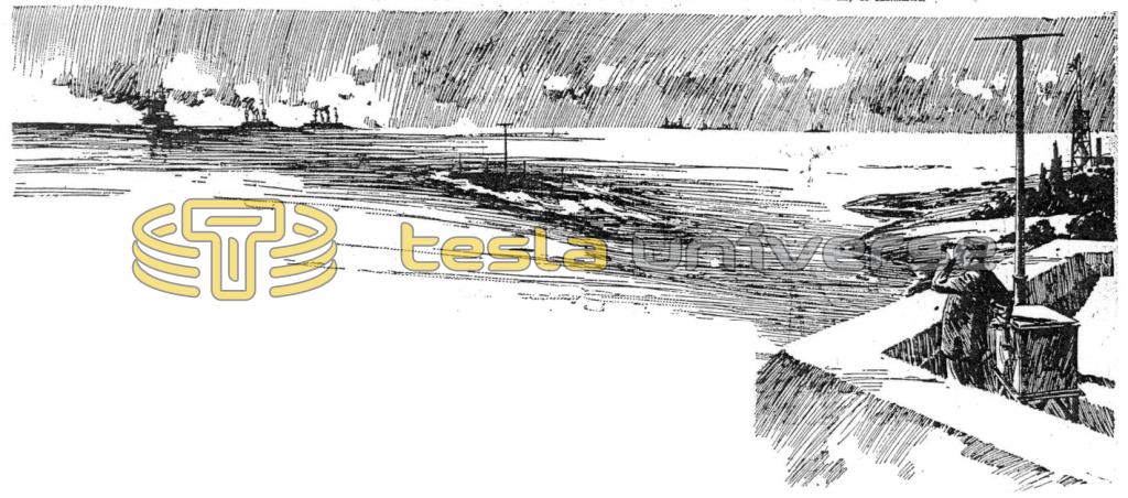 Depiction of Tesla remote-controlled boat and operator