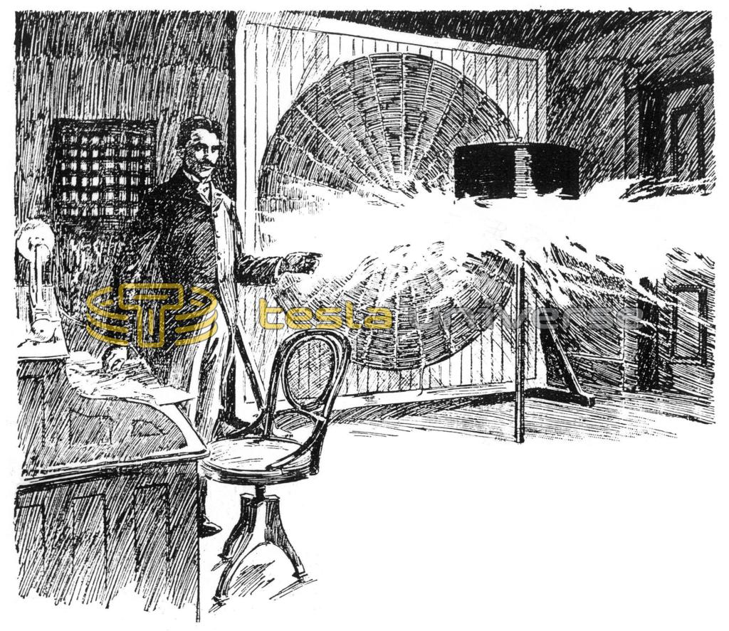 Illustration of Nikola Tesla in his Houston St. Laboratory