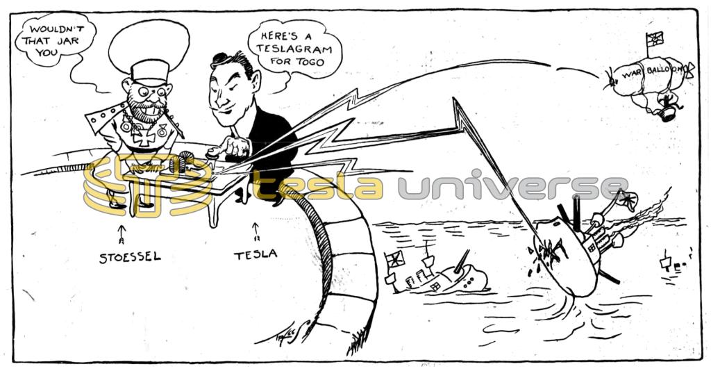 Illustration of Tesla Striking Ships with "Teslagram"