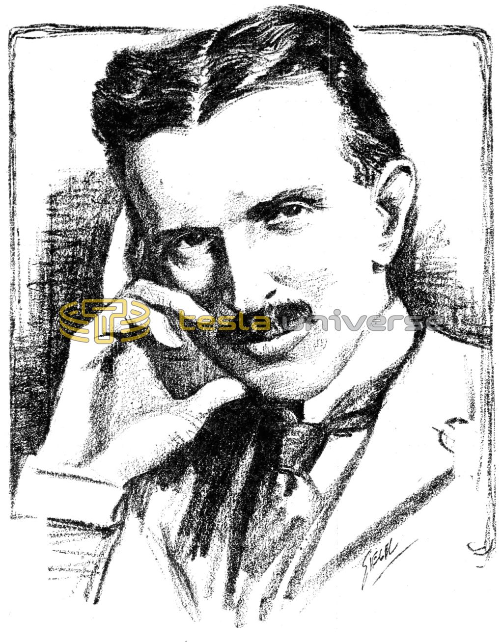 Drawing of Nikola Tesla from 1922 Newspaper Article