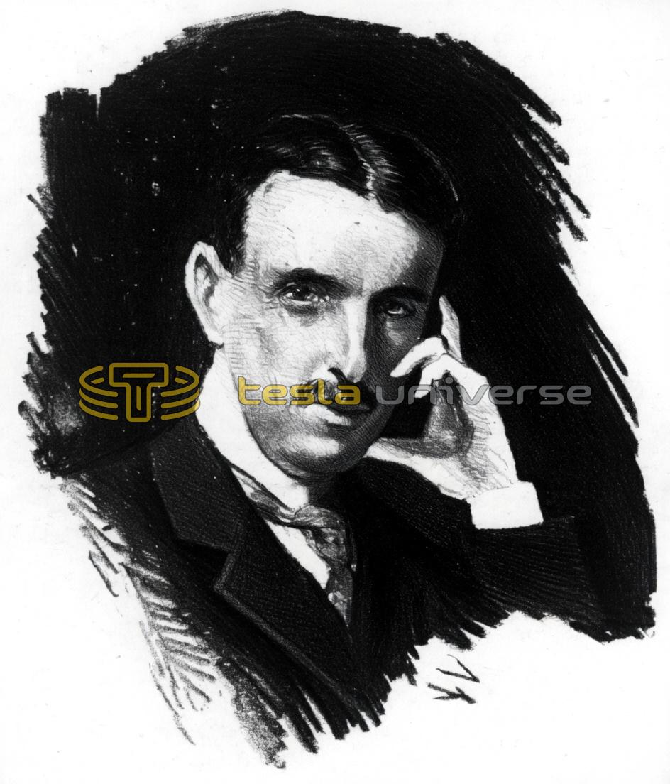 Sketch of famous Sarony portrait of Nikola Tesla