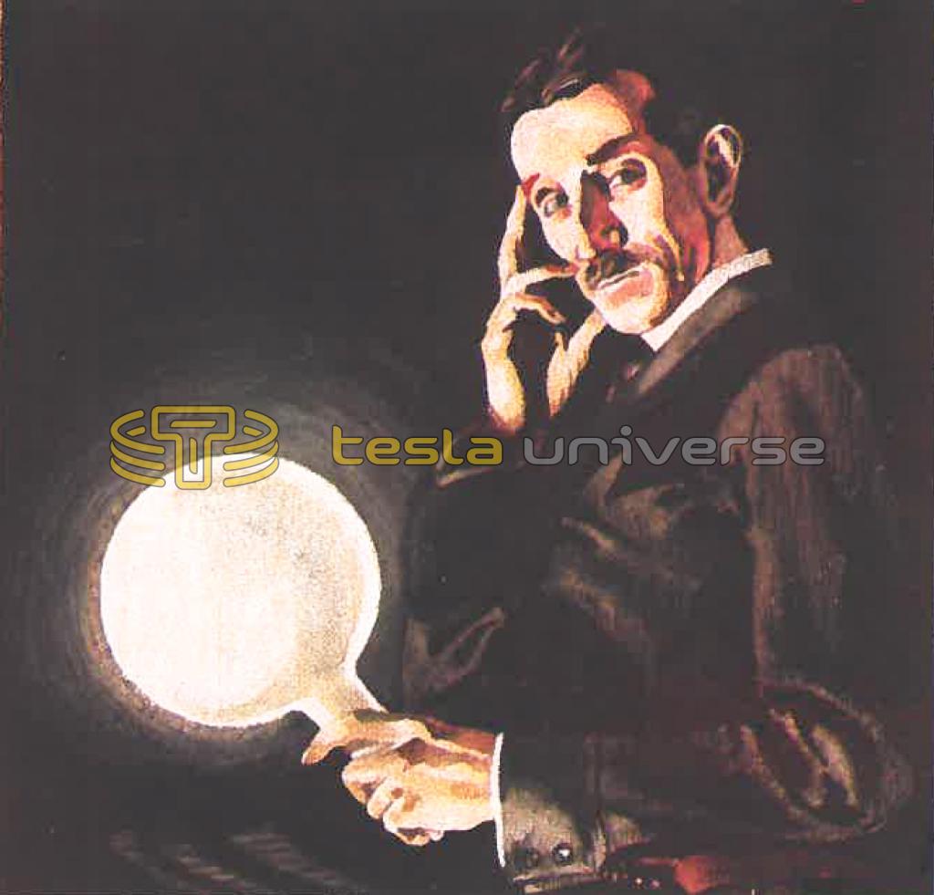 Illustration of Famous Sarony Portrait of Nikola Tesla Holding Bulb