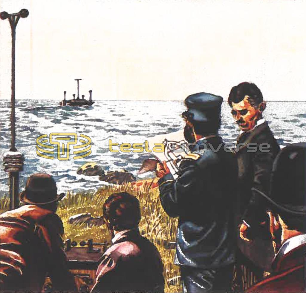 Illustration of Tesla Operating World's First Remote-Controlled Device (Boat)